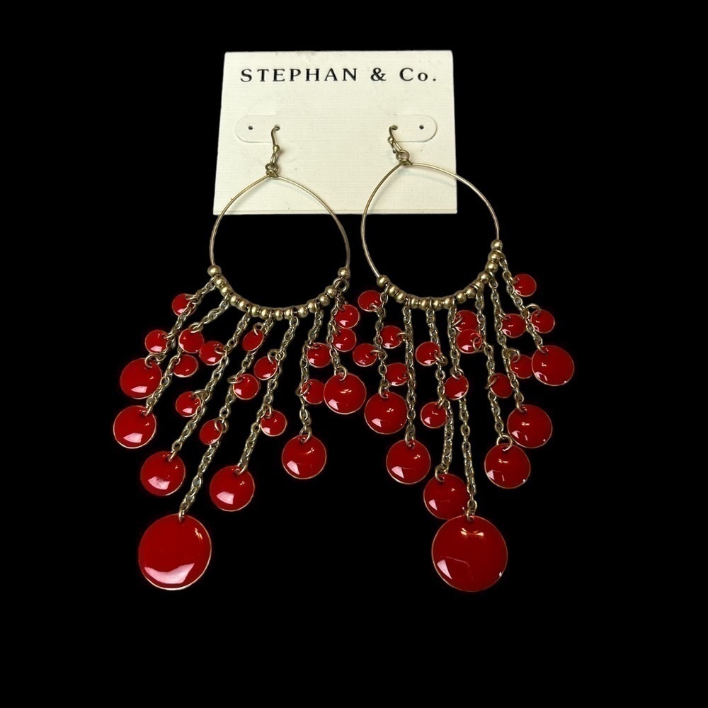 Stephan & Co. Red & Gold Hoop & Hook Drop Dangle Earrings